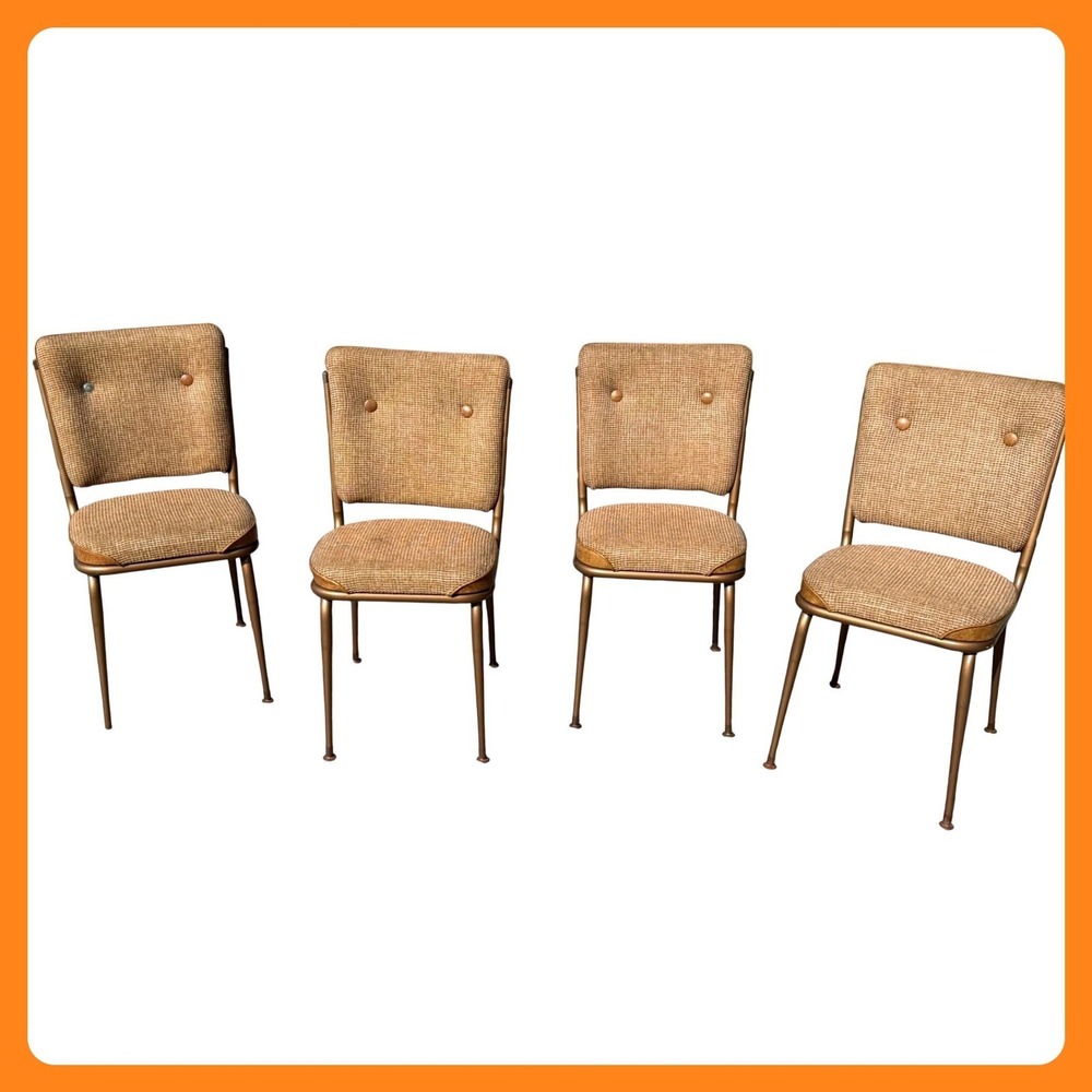 American Chrome Co Mid Century Modern Dining Chairs Brown Tweed Set of 4 Retro